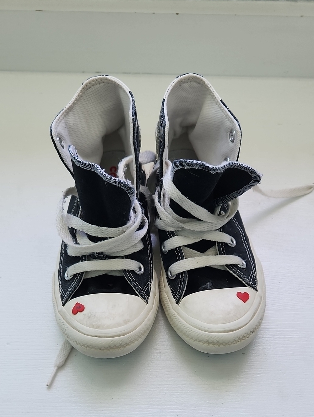 Converse Kids Black High-Top Sneakers with Red Heart Accents